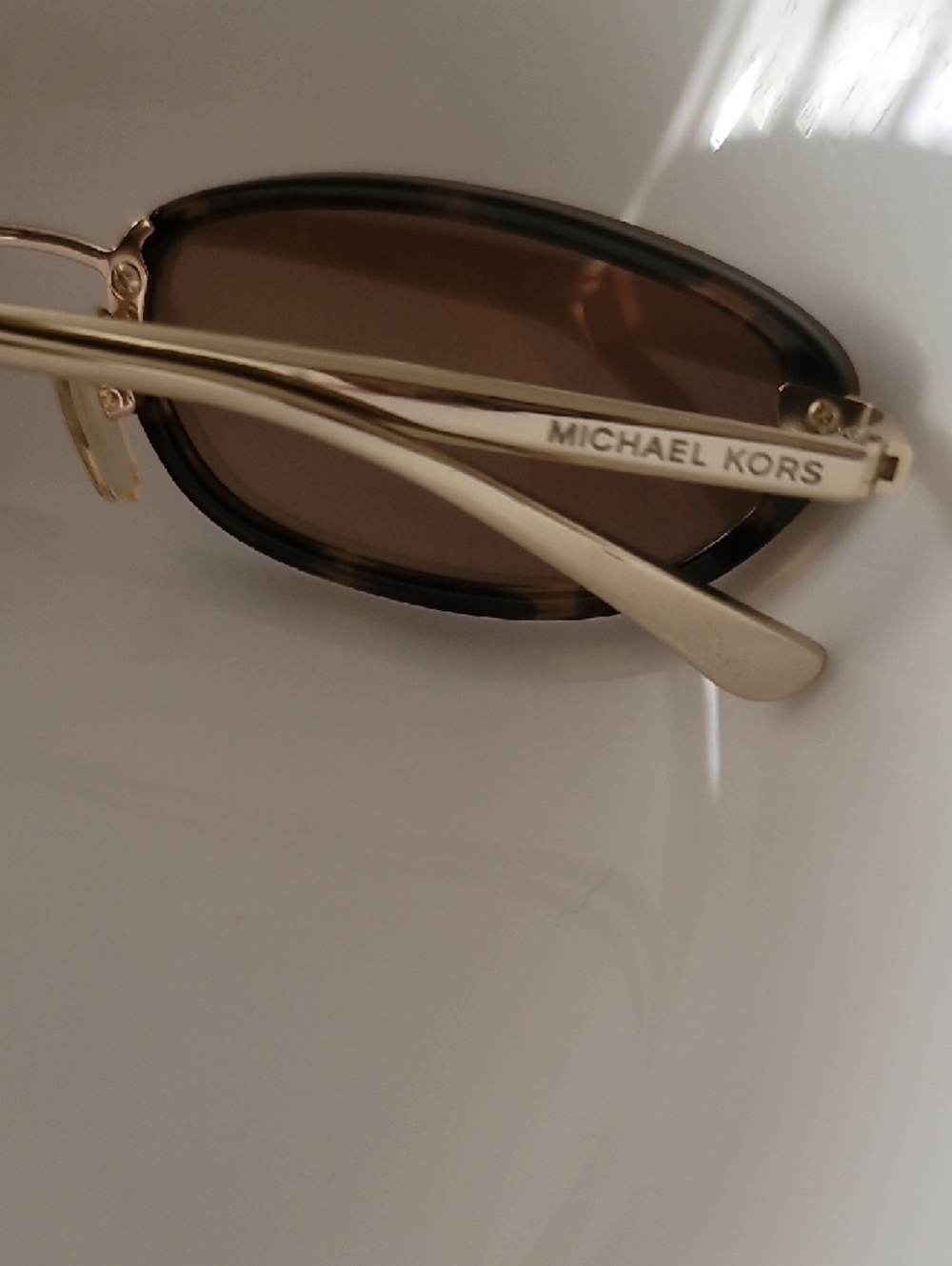 Michael Kors MIRAMAR Brown Tortoiseshell Oval Sunglasses with Gold Accents - Picture 3 of 3
